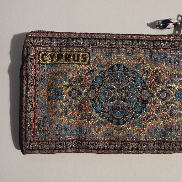 Cyprus Tapestry-Inspired Coin Purse With Evil Eye Zipper Pull & Wrist Strap - Picture 8 of 9